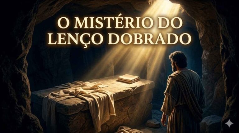 Jesus com lenço dobrado na tumba, símbolo de fé e esperança na ressurreição.